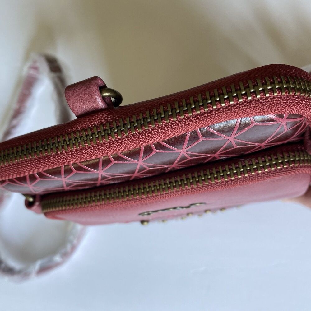 Chala Red Bird RFID Purse Crossbody Oxblood Red Small Travel Bag Long Strap - Picture 7 of 13